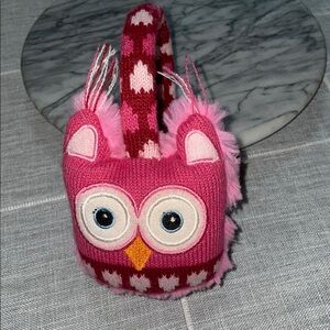 Pink Owl Knit Kids Ear Muffs